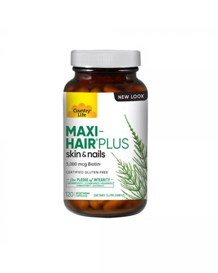 Country Life Maxi-Hair Plus Biotin 5000mcg Skin, Hair & Nails Supplement Capsules, Pack of 120's