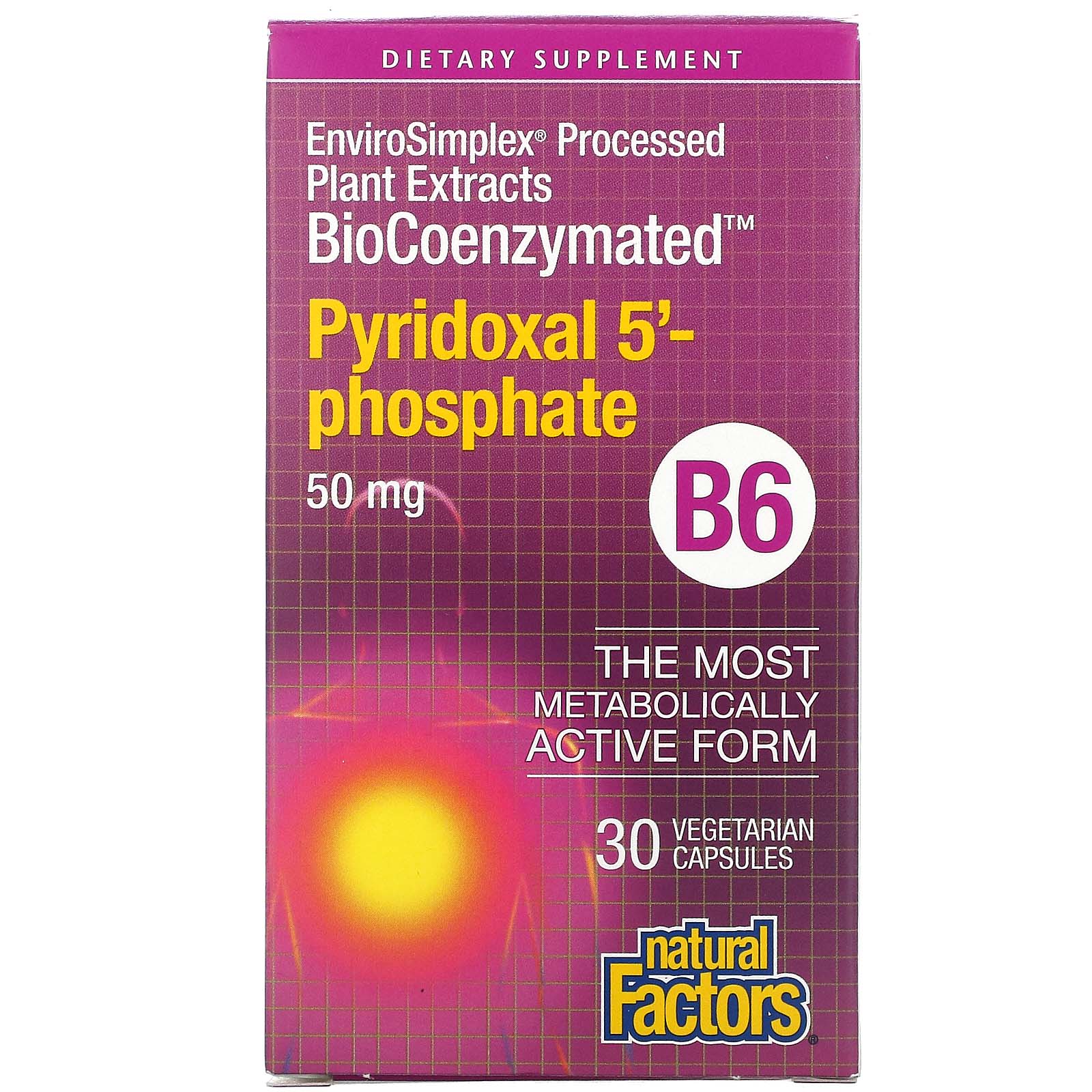 Natural Factors B6 Biocoenzymated Pyridoxal 5 - Phosphate, 50 mg, 30 Veggie Capsules